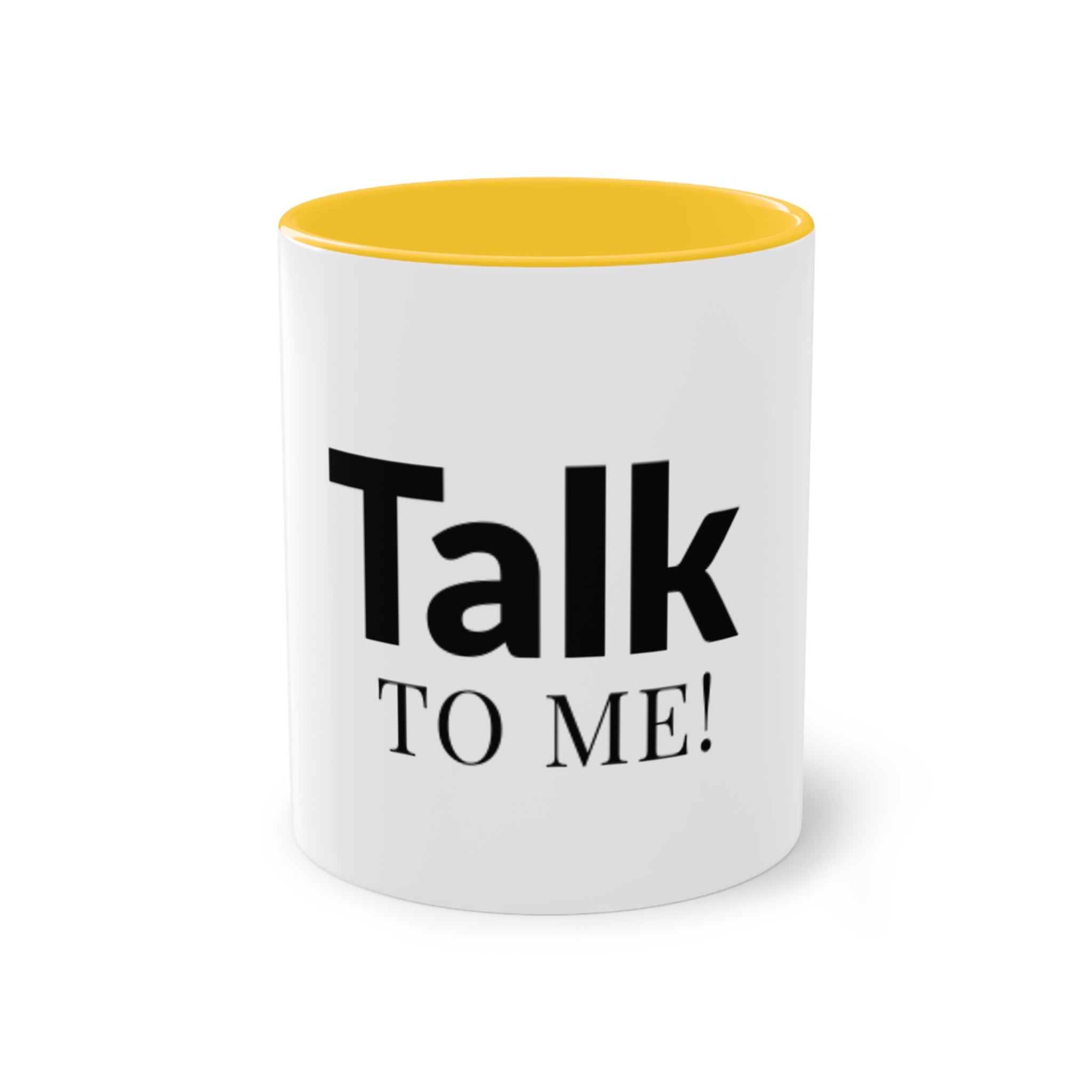 Talk To Me! Two-Tone Coffee Mug – 11oz Bold Typography Conversation Starter