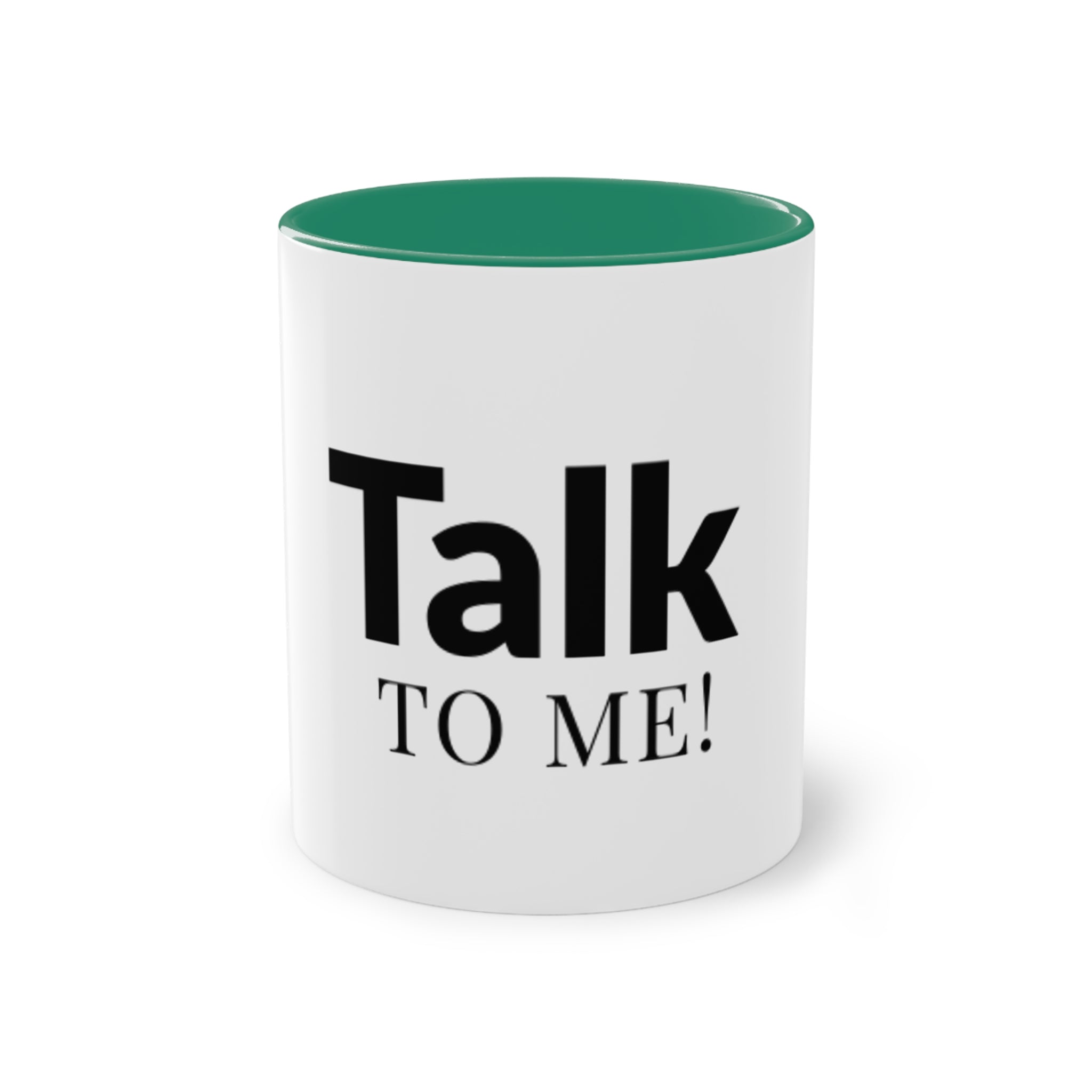 Talk To Me! Two-Tone Coffee Mug – 11oz Bold Typography Conversation Starter