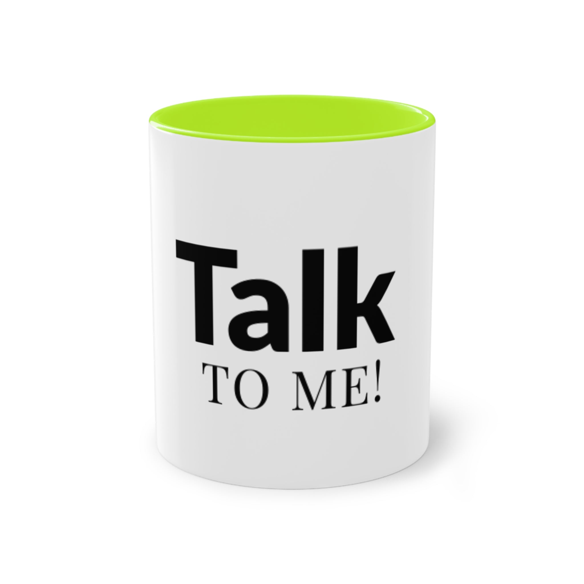 Talk To Me! Two-Tone Coffee Mug – 11oz Bold Typography Conversation Starter