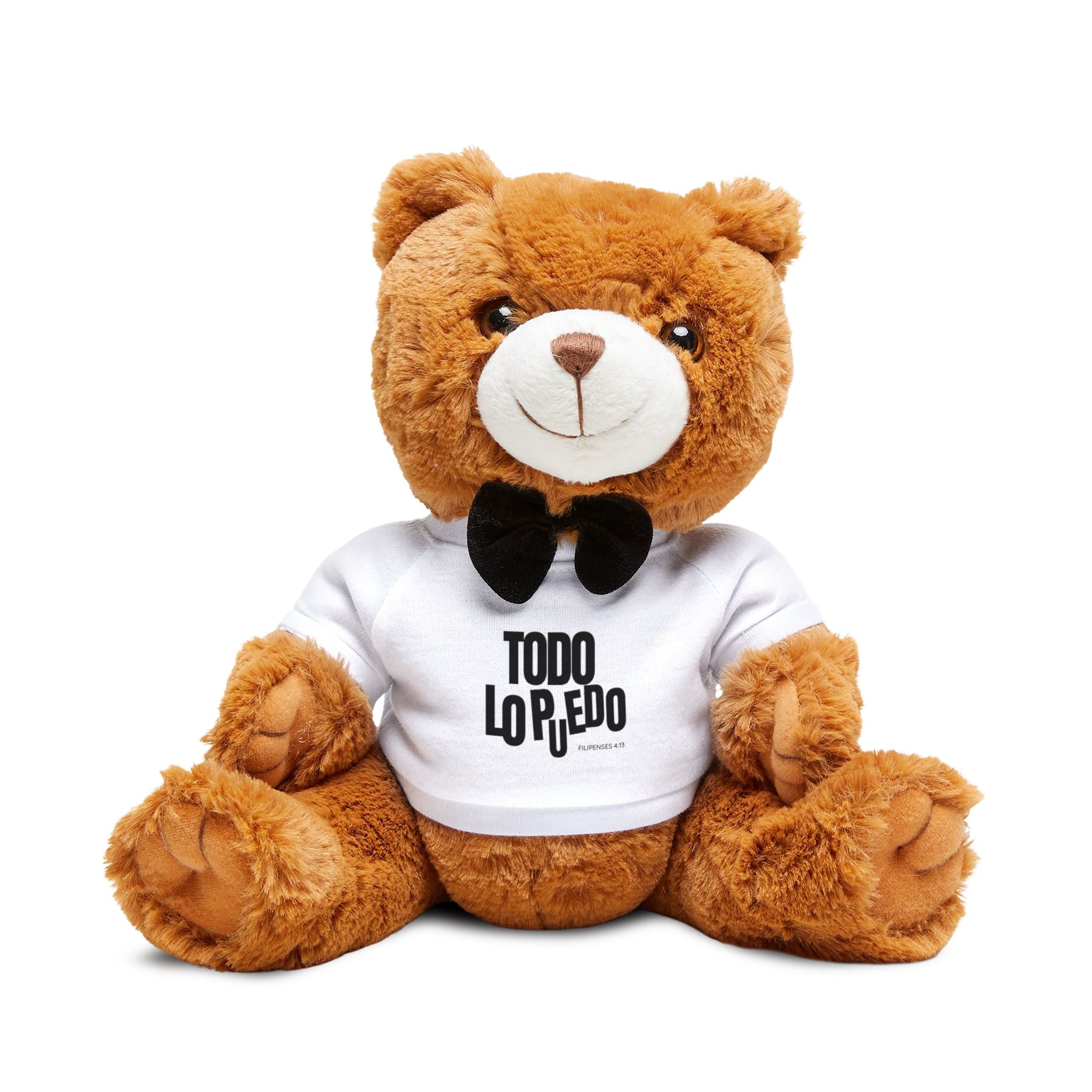 Plush Teddy Bear with White T-Shirt – "TODO LO PUEDO" Cute Gift Plushie