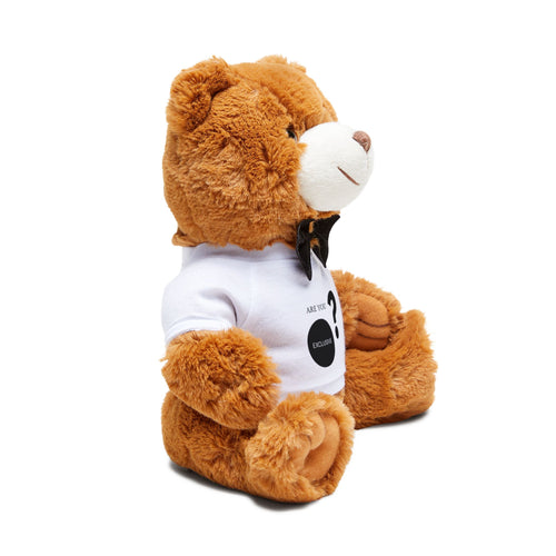 Brown Plush Teddy Bear with Bow Tie & 'Are You Exclusive?' T-Shirt