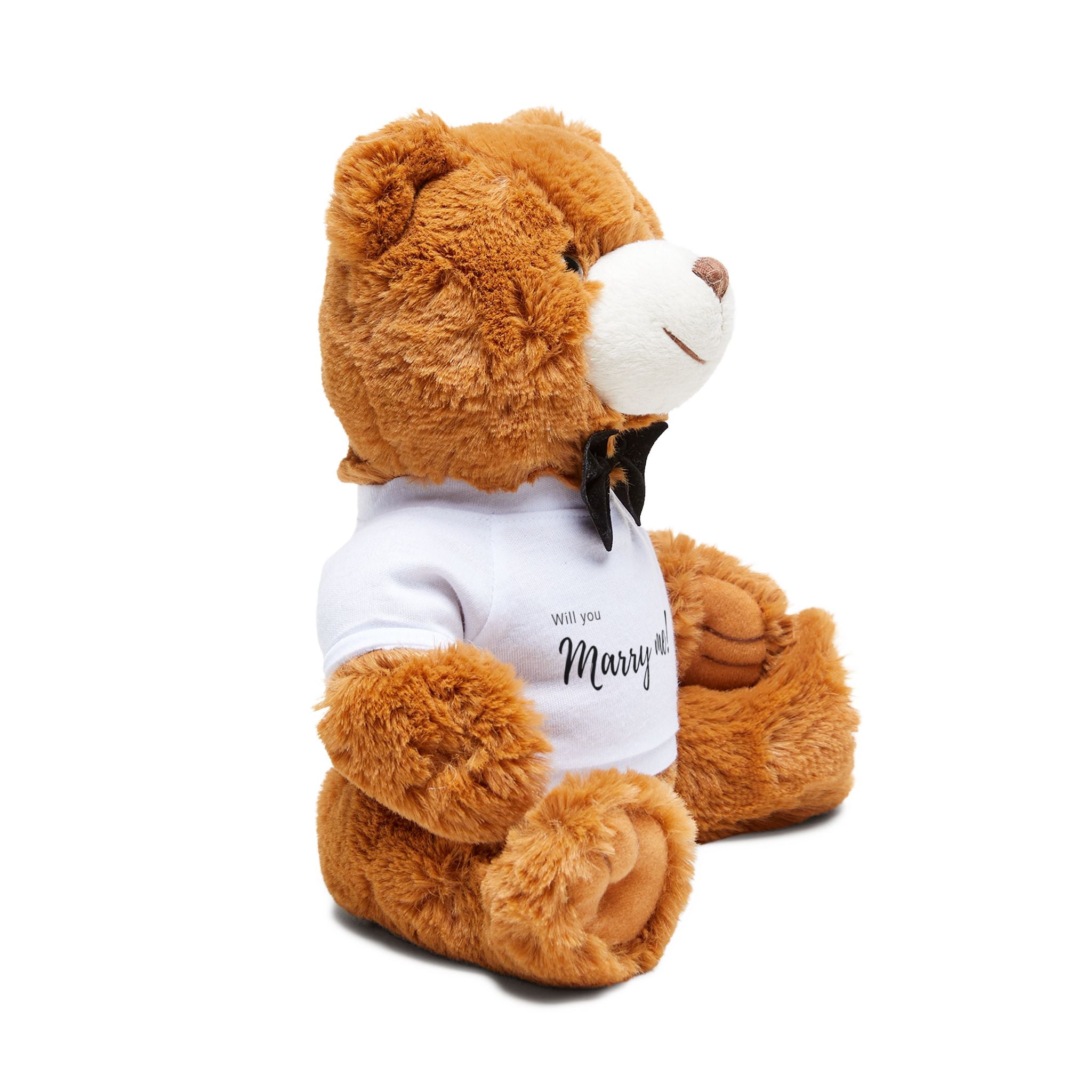 Brown Plush Teddy Bear with Bow Tie & 'Marry me' T-Shirt