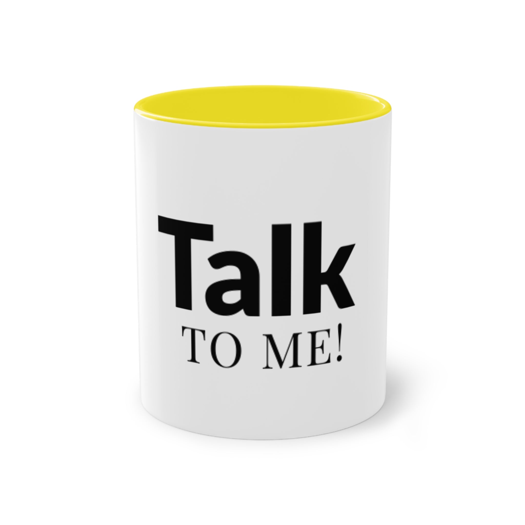 Talk To Me! Two-Tone Coffee Mug – 11oz Bold Typography Conversation Starter